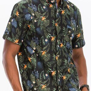 WEIV Men's Full Size Hawaiian Print Button Down Shirt Plus Size
